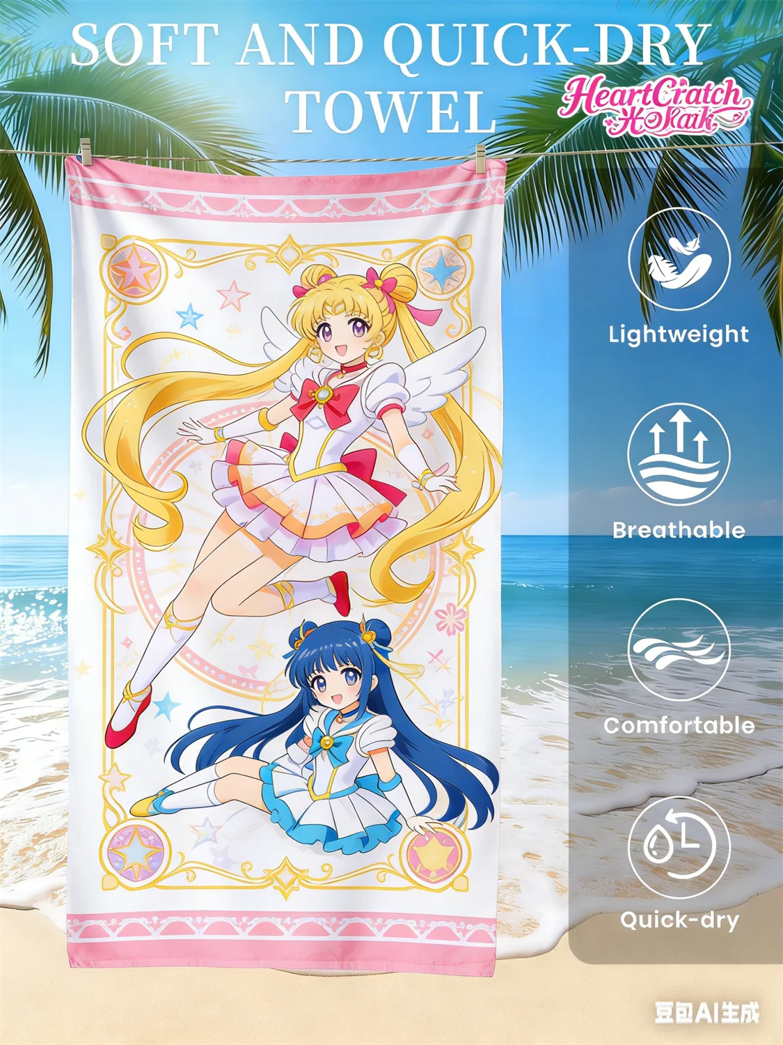 

Sailor Moon Beach Towel, Anime Fan Favorite Character Print Quick-Dry Towel for Beach, Pool, Vacation , Magical Girl Enthusiasts