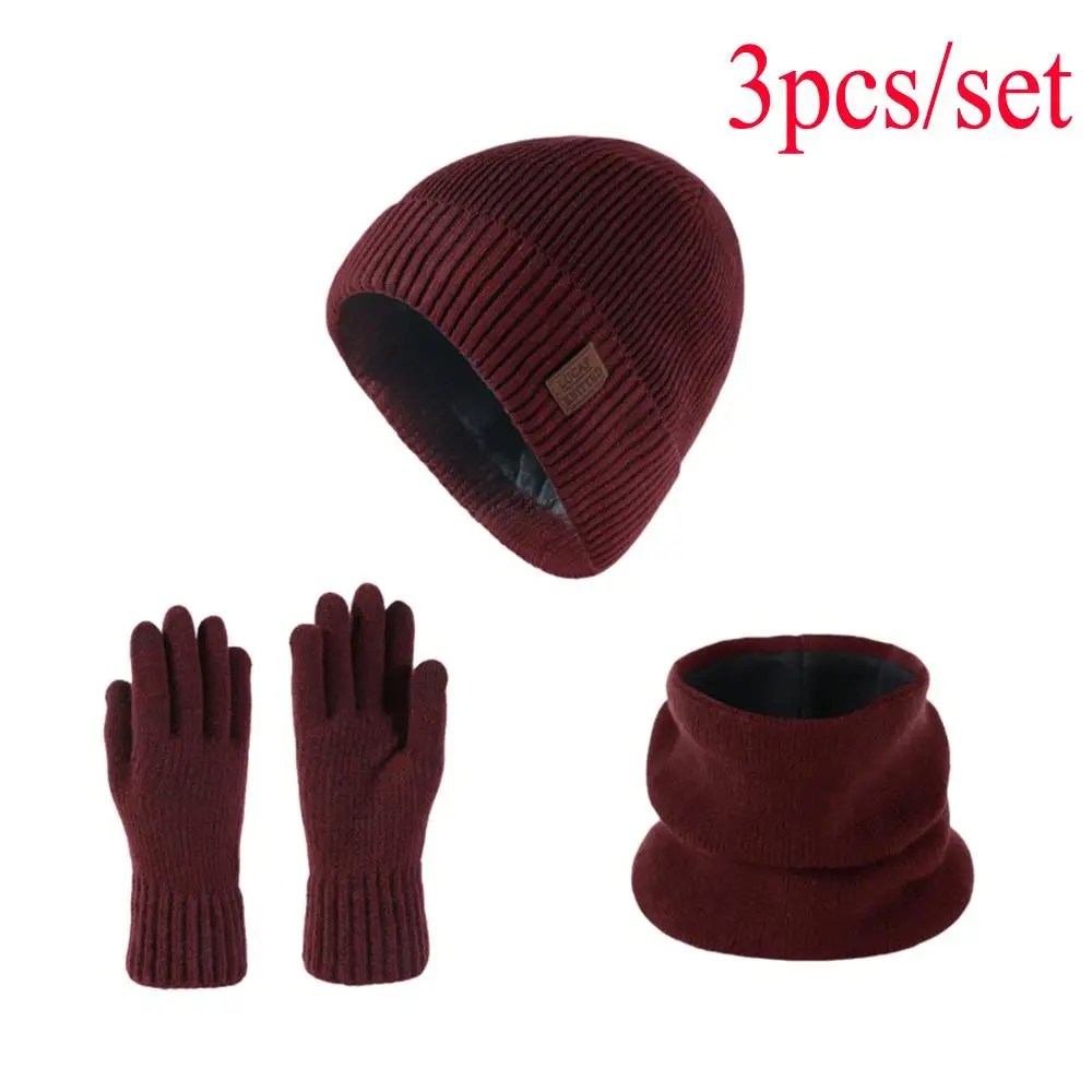 Men's windproof hat, outdoor winter scarf, gloves, three-piece neckline, one plus cashmere insulated knit hat wholesale