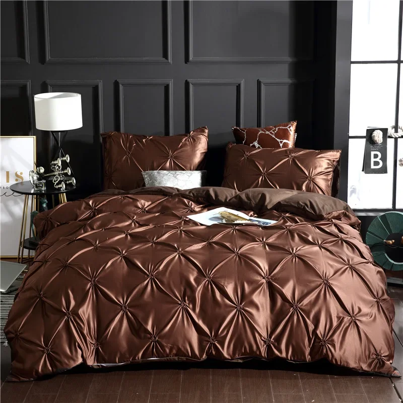 Chiffon Pinched Flower Design Duvet Cover Set with Pillow Cases Fashion Polyester Bedding Set Soft Comfortable Quilt Cover 3pcs
