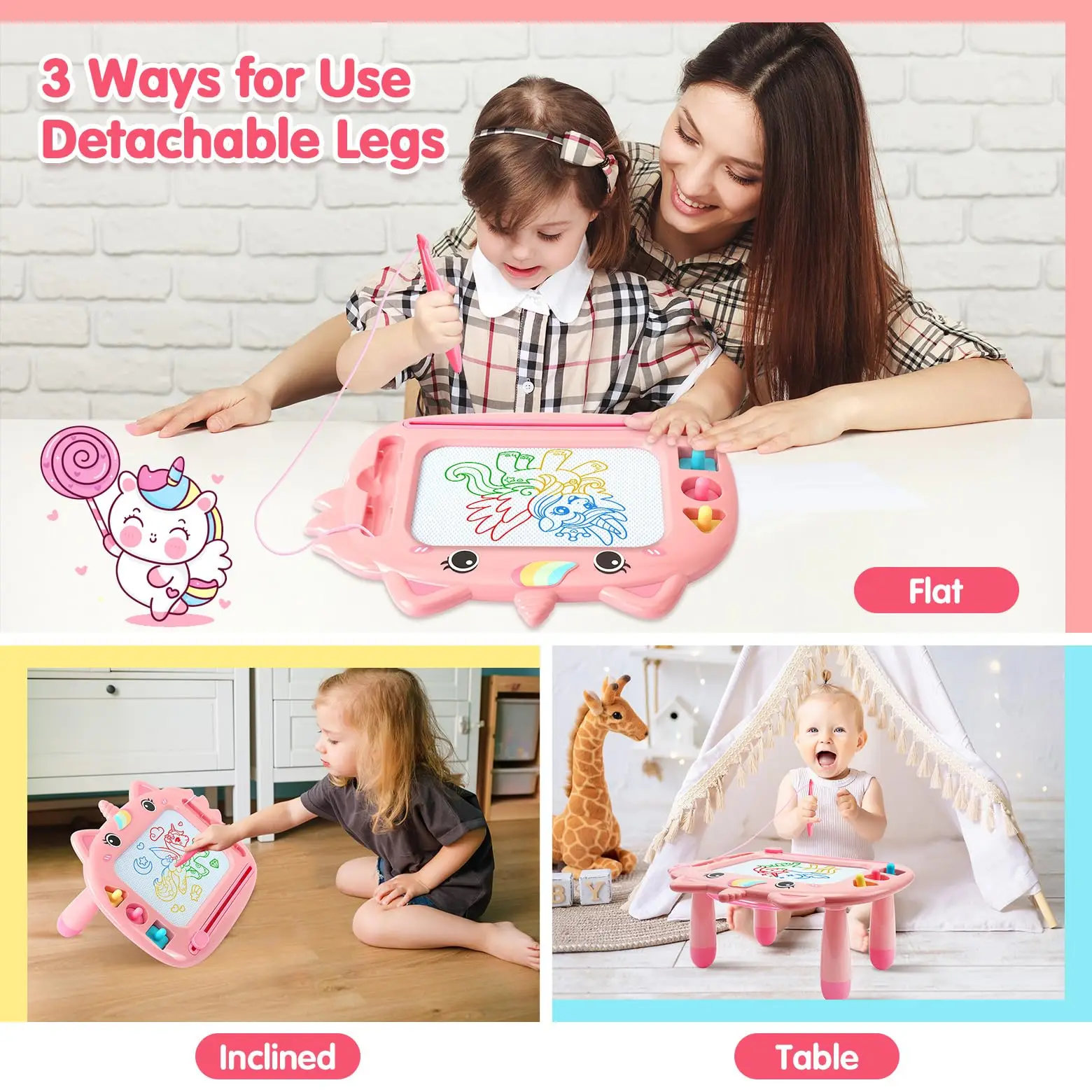 กระดานกราฟฟิตี้หลากสีสัน กระดานวาดภาพ ของเล่นเด็กชิ้นเดียว พร้อมสายคล้องแปรงทาสี ของเล่นเพื่อการศึกษา เหมาะสำหรับ