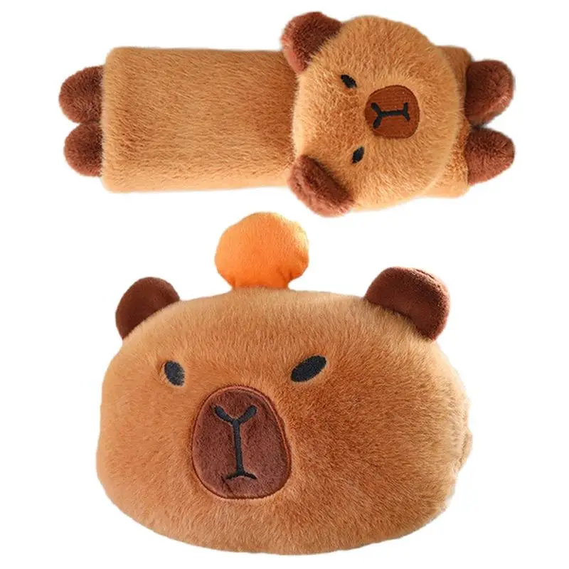 Cute Capybara Car Seat Belt Pads Car Neck Pillow Capybara Plush Protection Headrest Shoulder Cover Combination Automobiles