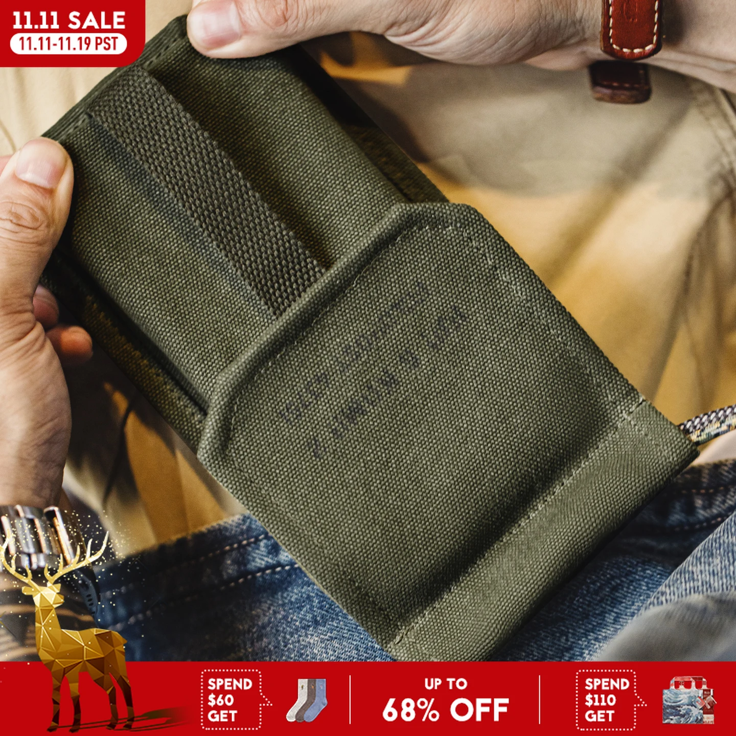 

Maden Vintage M-16 Military Green Mini Phone Bag Crossbody Casual Bags Detachable Coin Purse for Men and Women Daily Outfit