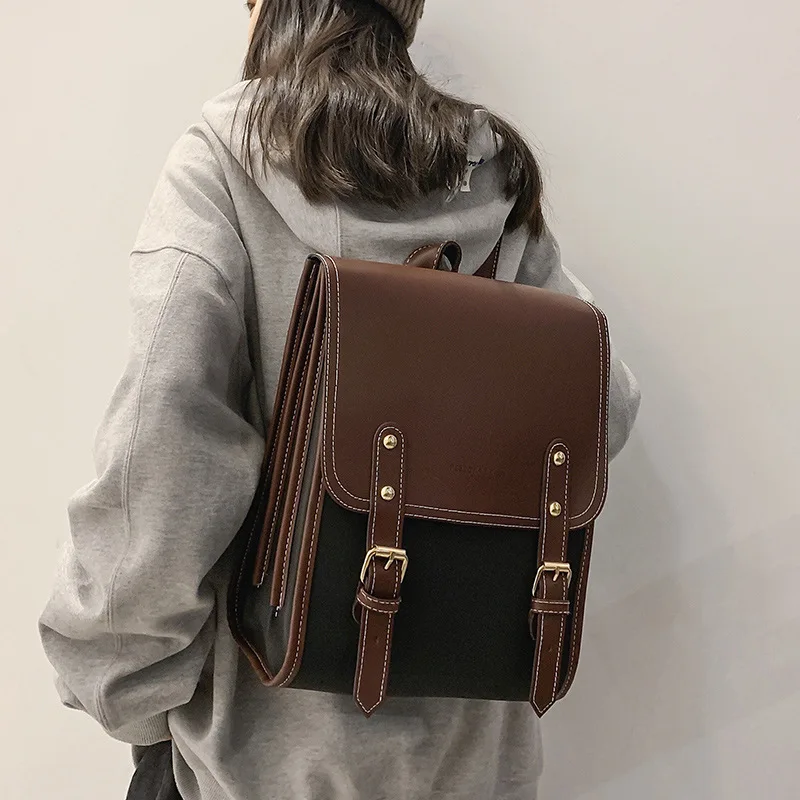 College Style Vintage Fashion JK Student PU School Travel Women Backpack All-match Simple Large Capacity Brown Uniform Schoolbag