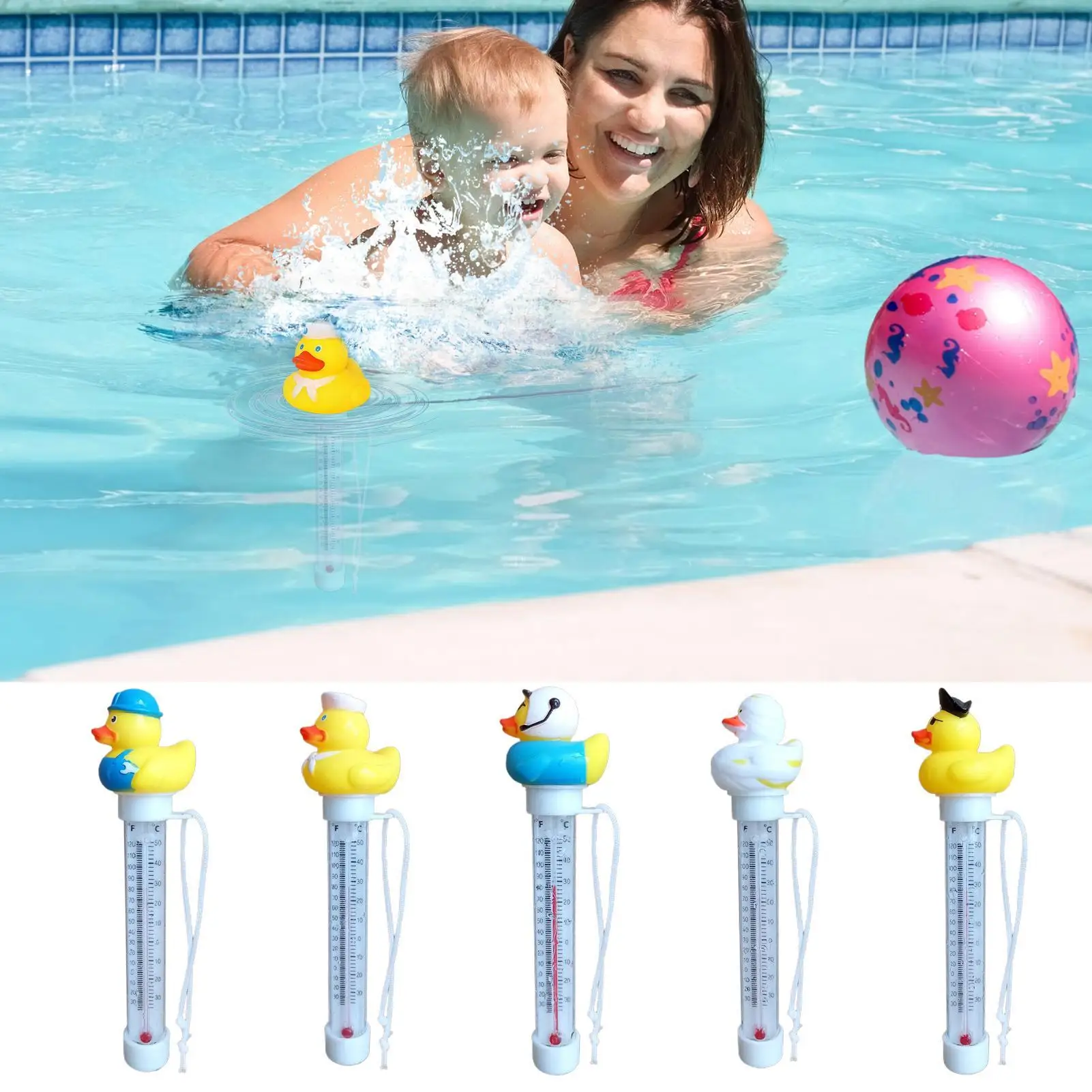 

Swimming Pools Temperature Gauge Cartoon duck Water Temperature Monitor Easy-to-Read Thermoscope With String For Water Hot Tubs
