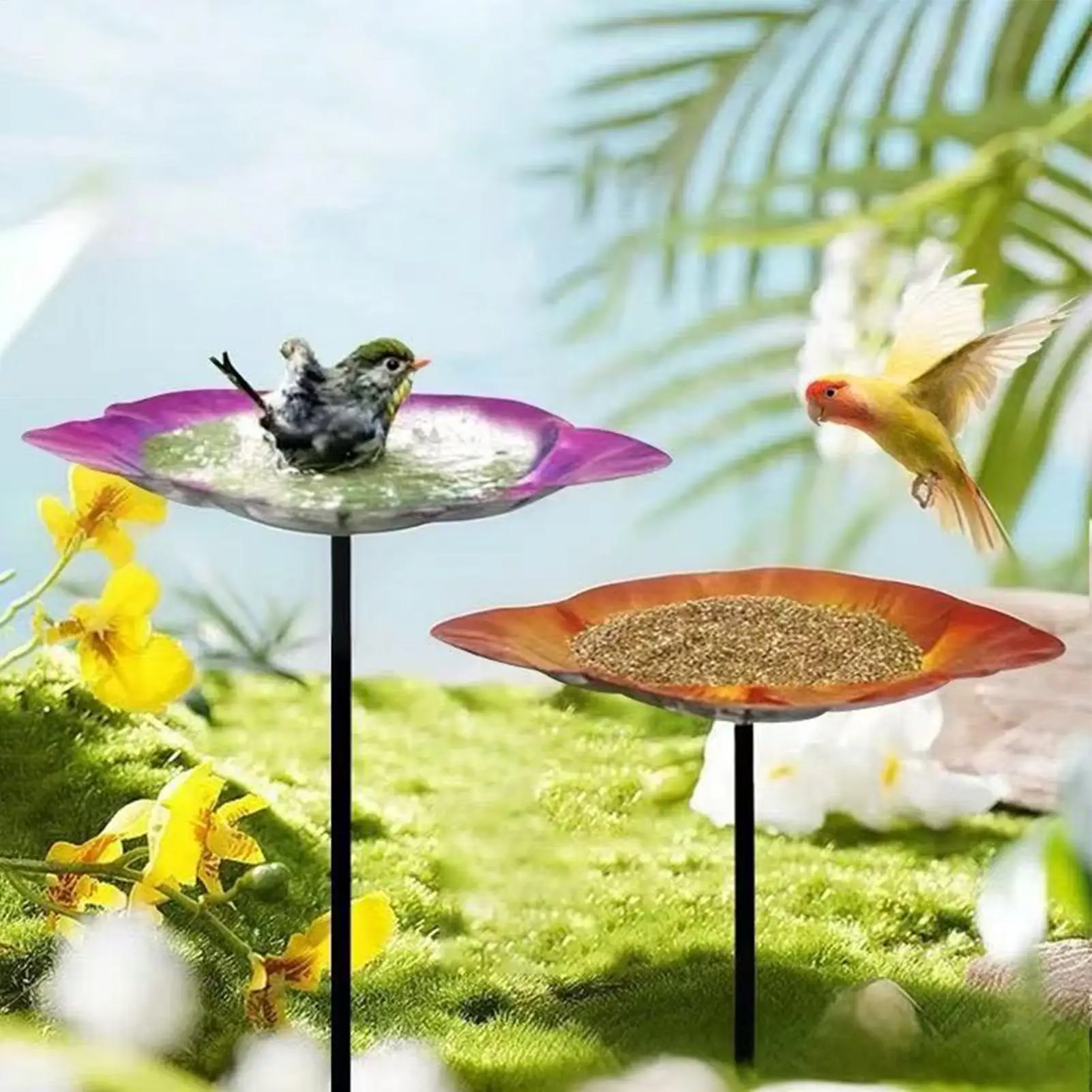 Wild Bird Feeders With Stake Rustproof Bathing Metal Bird Feeder Water Bath For Yard Patio Pathway Lawn Landscape Wild