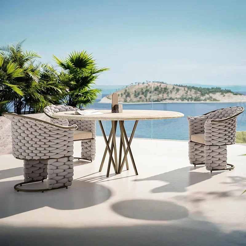 Outdoor rattan tables and chairs, terrace garden aluminum alloy hotel and homestay furniture