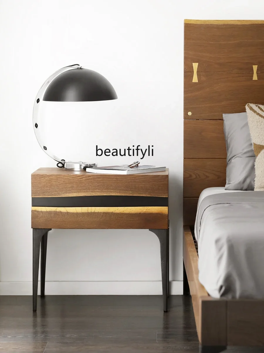 

zqxRetro/Antique Oak Minimalist Modern Living Room Bedroom Iron Bedside Table