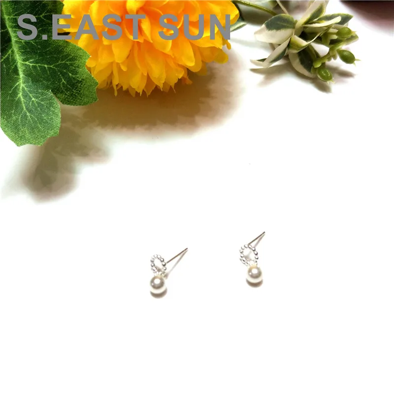 S.EAST SUN 925 Sterling Silver European style freshwater pearl removable Earrings women's simple sweet party jewelry accessories