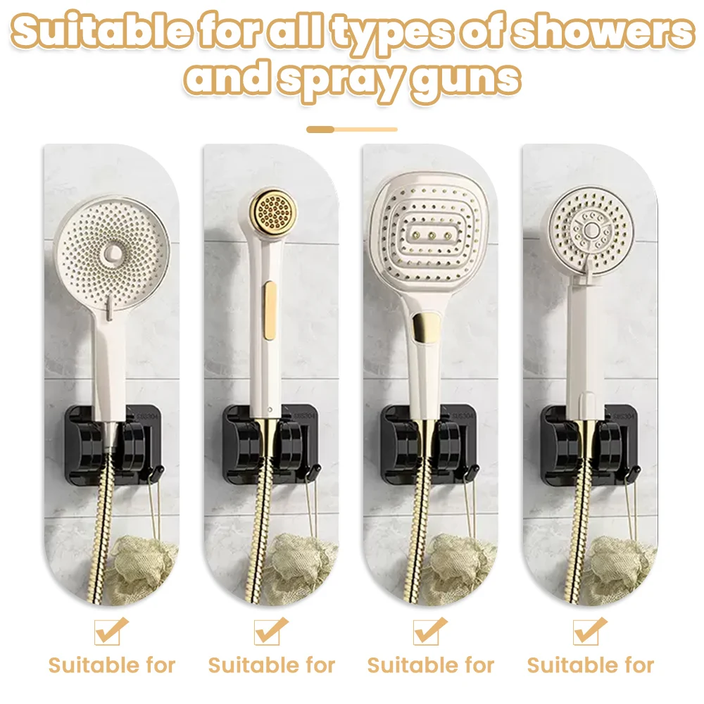 ที่วางฝักบัวฝักบัวแบบปรับได้ที่ยึดฝักบัวติดผนังตัวยึดฝักบัวแบบมีกาวในตัวพร้อมตะขออุปกรณ์เสริมในห้องน้ำ