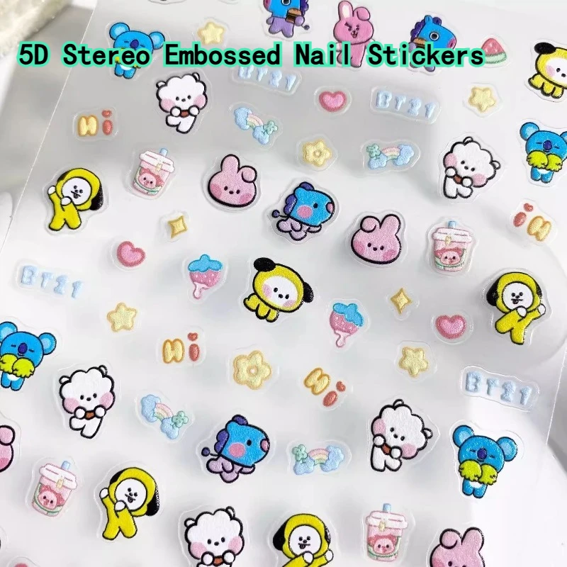2PCS BT21 5D Embossed Cartoon Stickers for Nail Art Decoration  DIY Phone Case CCD Camera view 6