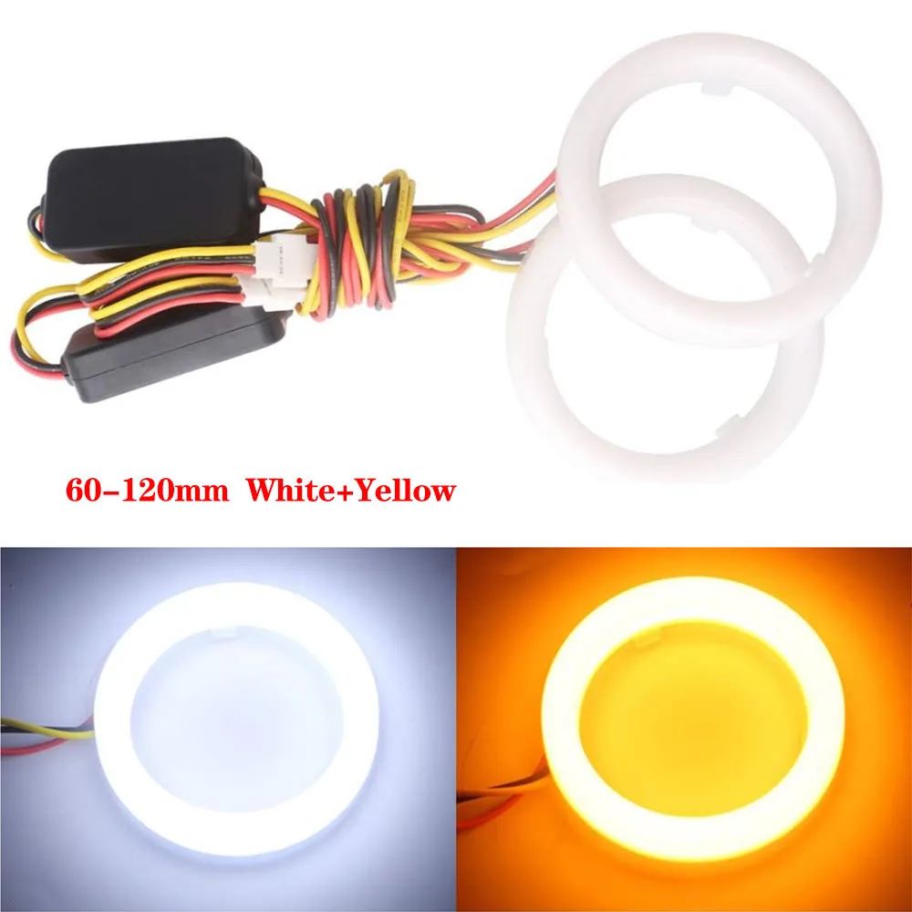 

2PCS Halo Waterproof Cotton Angel Eye LED 60MM-120MM White+Amber LED 12V Headlight Daytime Running Light With Turn Signal.