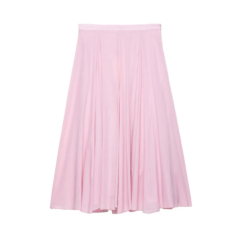 Casual elegant chic women's skirt pink mid-length loose zipper skirt new style fashion beach vacation summer draped skirt