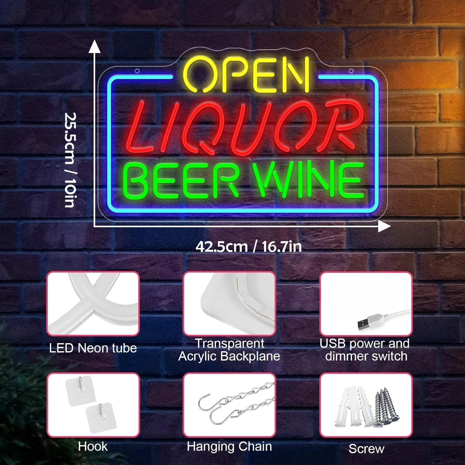 Open Liquor Beer Wine Neon Sign USB Dimmable LED Neon Light For Home Bar Man Cave Sport Pub Restaurant Bistro Shop Welcome Sign