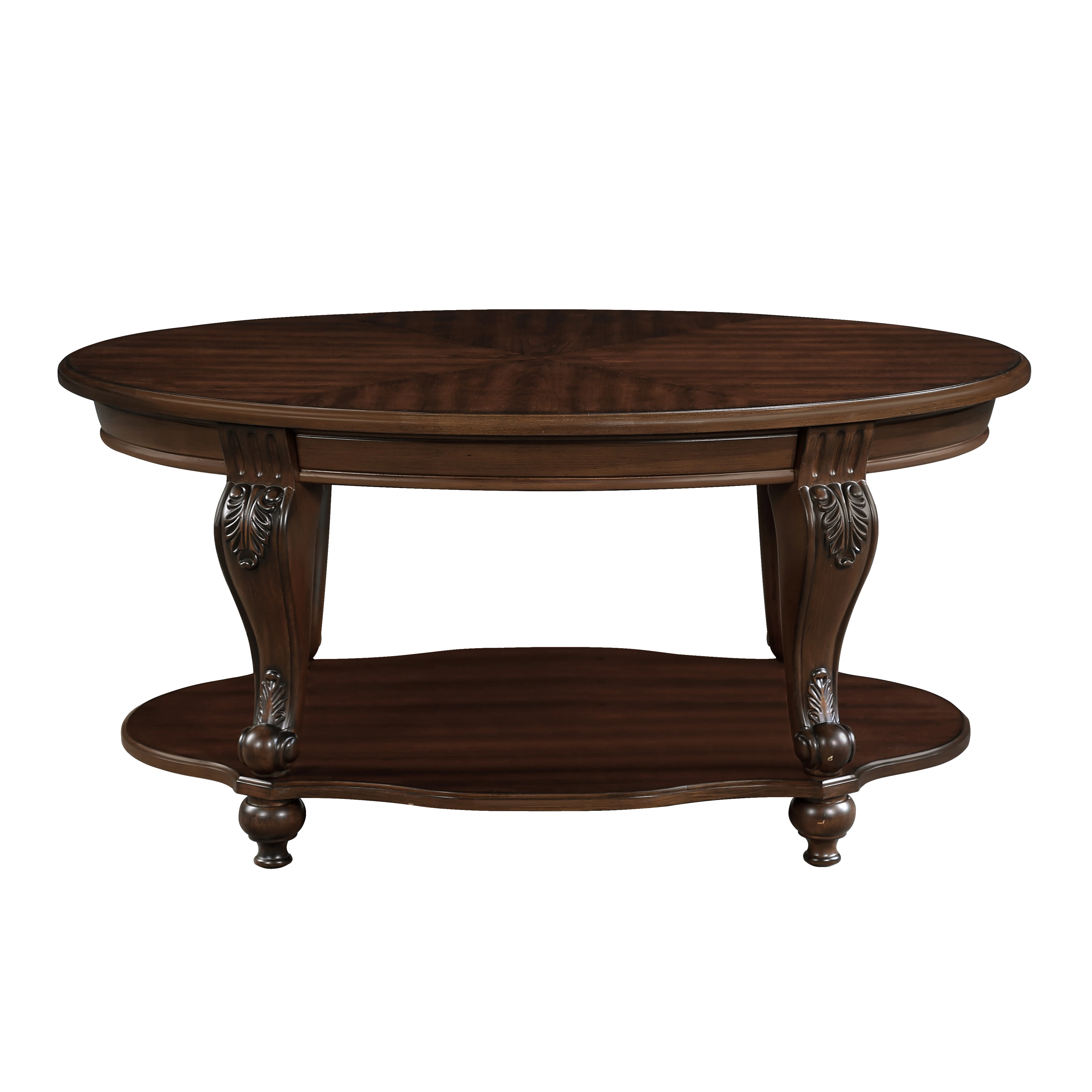 Oval Rubber Wood Modern Coffee Table for Living Room 2-Tier Open Storage Shelf Durable Eco-Friendly Easy Assembly