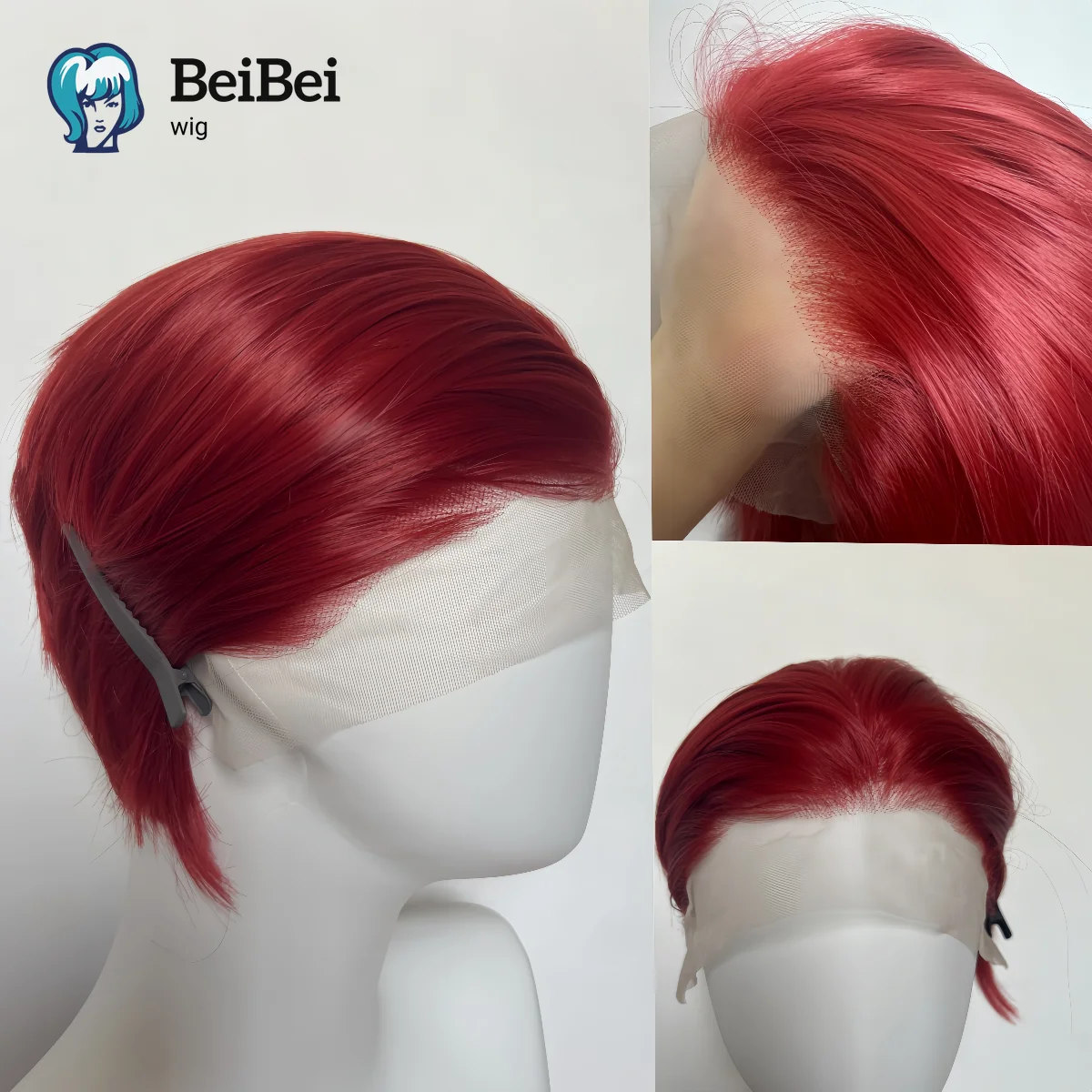 

BeiBei Dark Red Short Synthetic Lace Front Wig 6 Inch HD Lace Heat Resistant Fibers for Men Halloween Cosplay Wig Nature Looking