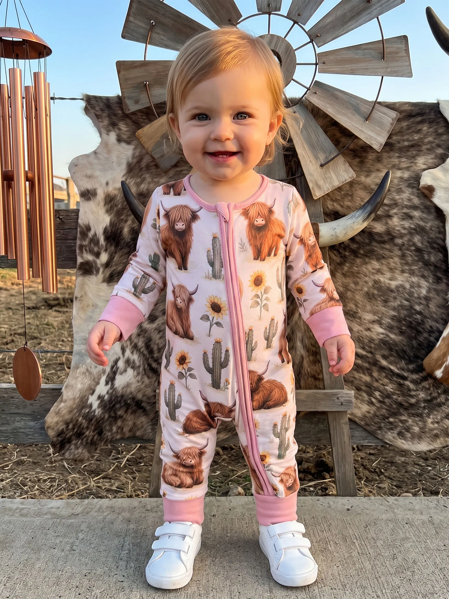 Sleeve Style Printed Fall Baby Girl Long Girl Printed-Zipper-Jumpsuit Romper Western Style Romper Lightweight