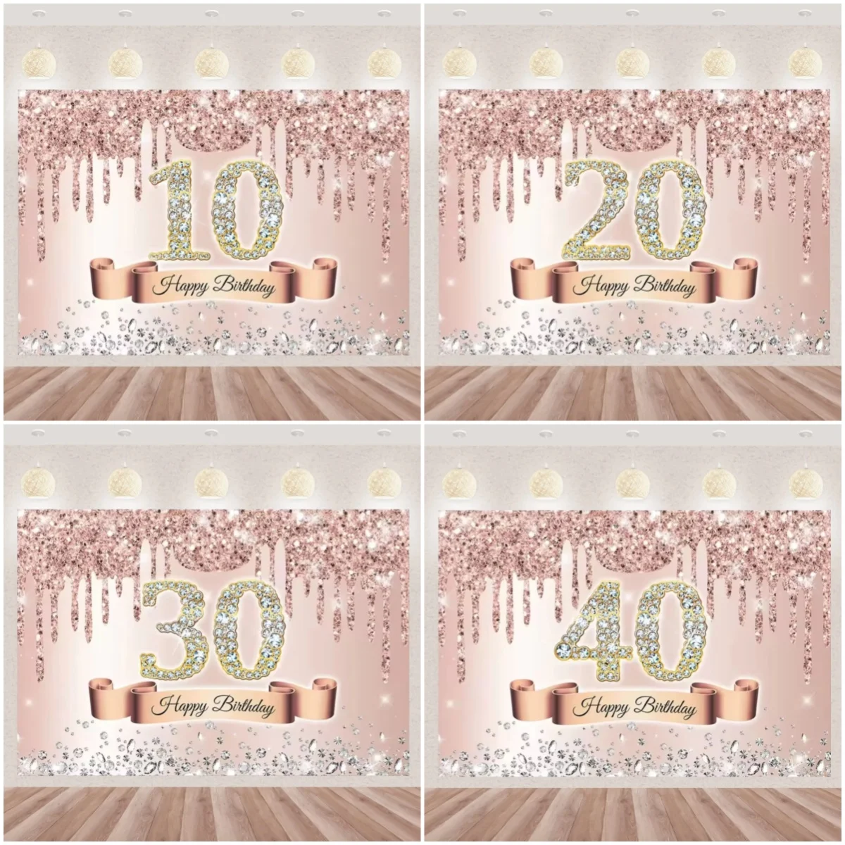 Goldene rosa Rose, alles Gute zum Geburtstag, Party-Dekoration, Hintergrund, glitzernder Diamant-Hintergrund, Mädchen, süße Partyzubehör, Fotografie ‌   Requisite