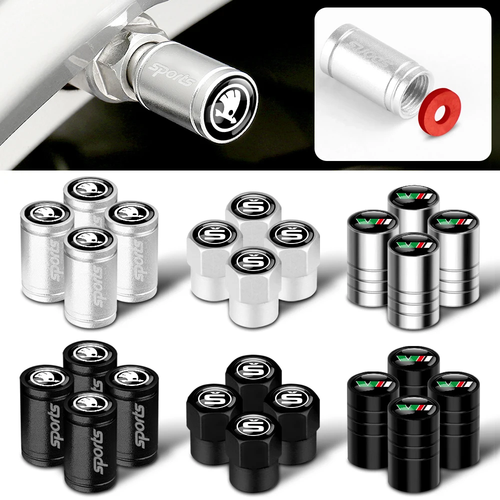 4pcs Car Wheel Tire Valve Caps Auto Accessories For Skoda Octavia A5 A7 A2 Rapid Fabia Superb Kodiaq Scala Karoq Kamiq Yeti VRS