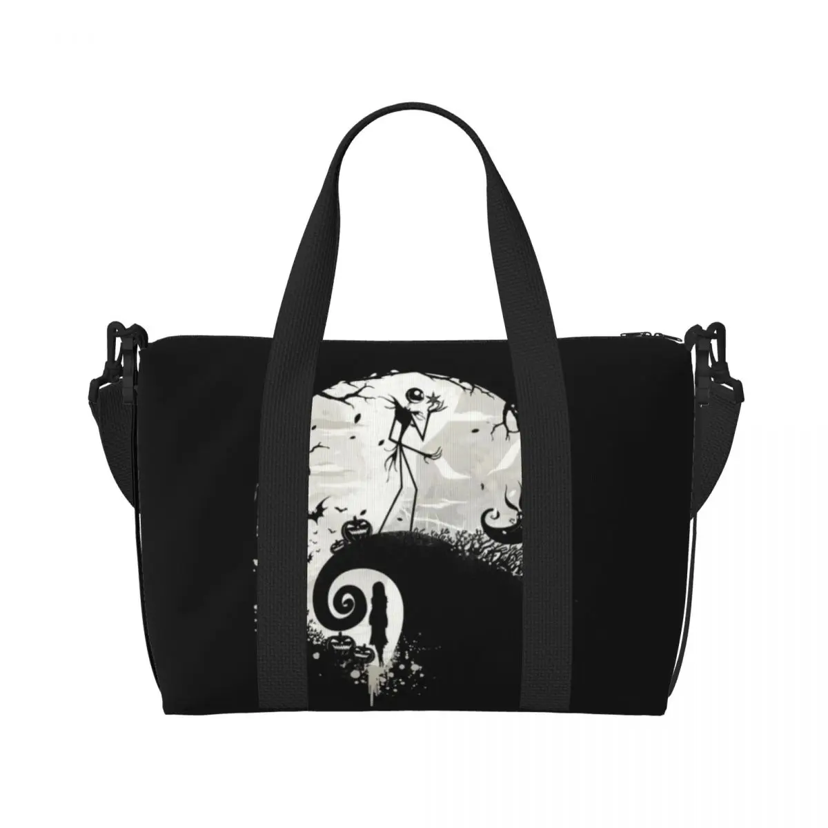 Custom Cartoon The Nightmare Before Christmas Tote Bag Women Large Capacity Jack Skellington Gym Beach Travel Bags