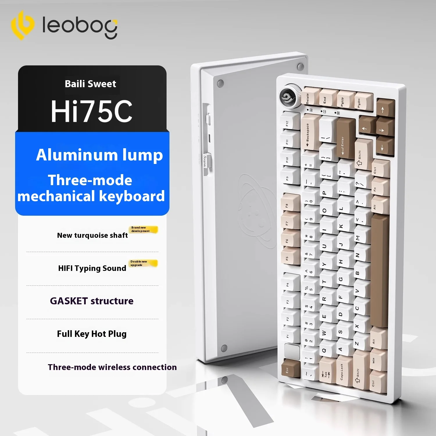 LEOBOG Hi75C لوحة المفاتيح الميكانيكية ثلاثة وضع الساخن مبادلة RGB طوقا سبائك الألومنيوم مع مقبض Hi75C مجموعة لوحة المفاتيح ألعاب الكمبيوتر المخصصة