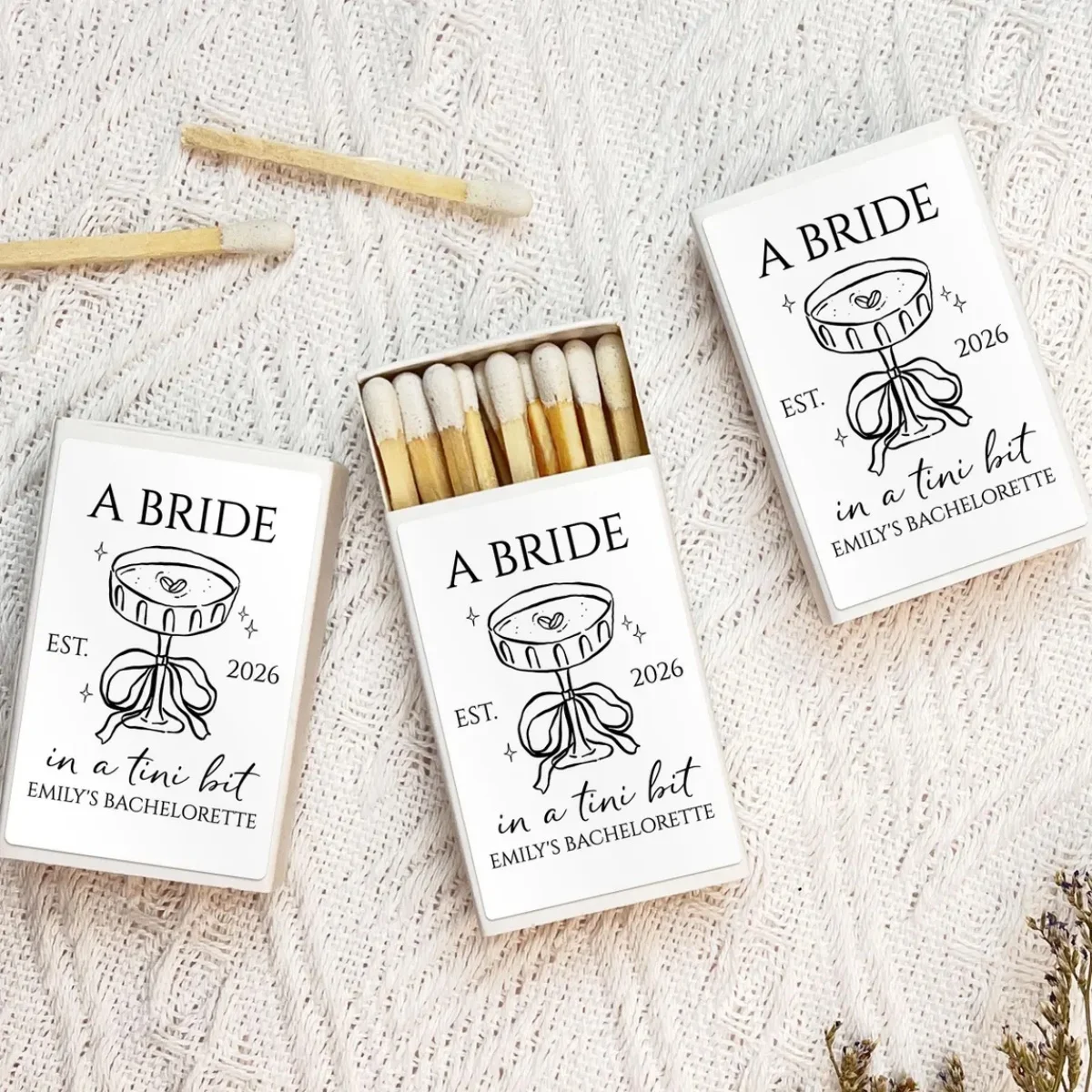 

A Bride in a Tini Bit/Martini Bachelorette Party Matchbox Favors/Custom Matchbox Favors for Bach Party/Bridesmaid Gifts/Wedding