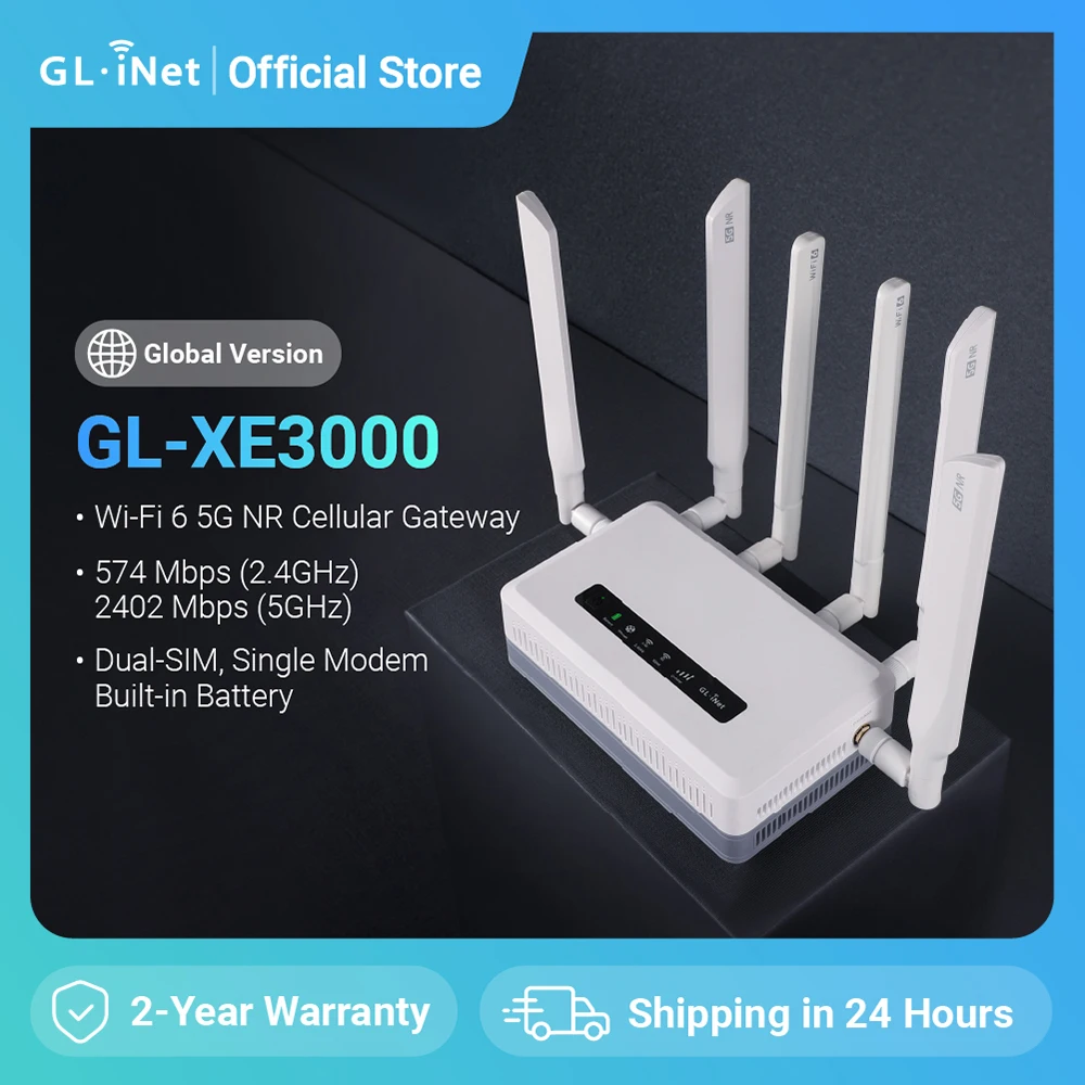 GL.iNet GL-XE3000（Puli AX）Wi-Fi 6 5G Cellular Router with Battery