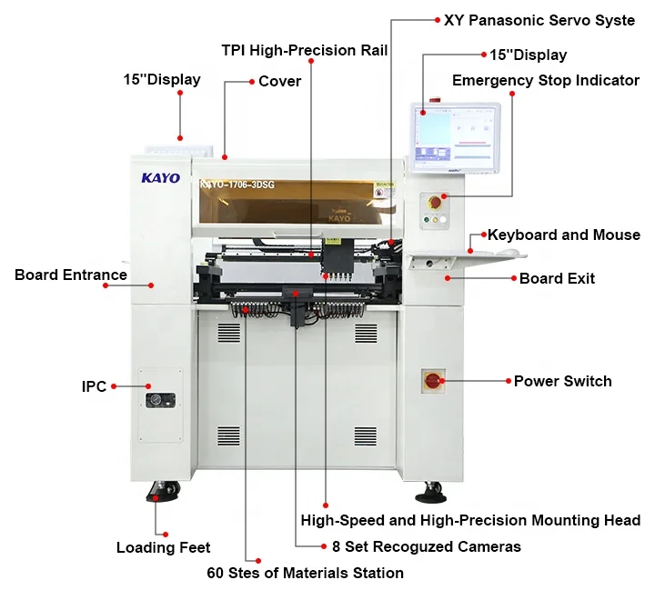 Alimentation directe d'usine KAYO-1706-3DSG/A6L led faisant la machine machines de production électronique automatique pick and place machine smt