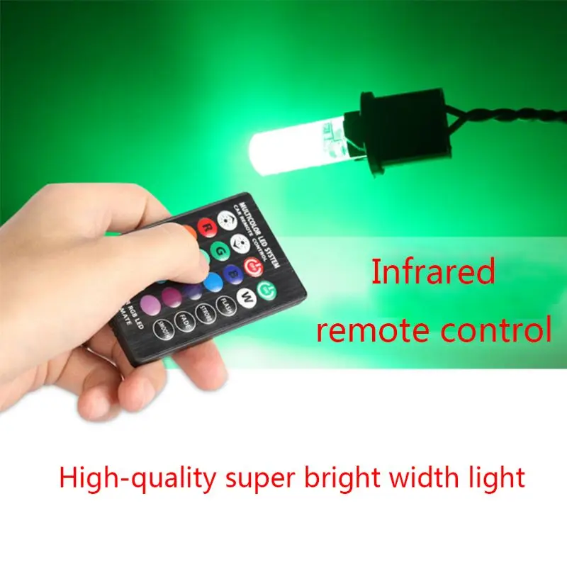 2Pcs Bright Car Clearance Lights T10 W5W RGB LED Bulb Reading Light Auto Led Bulbs With Remote Control