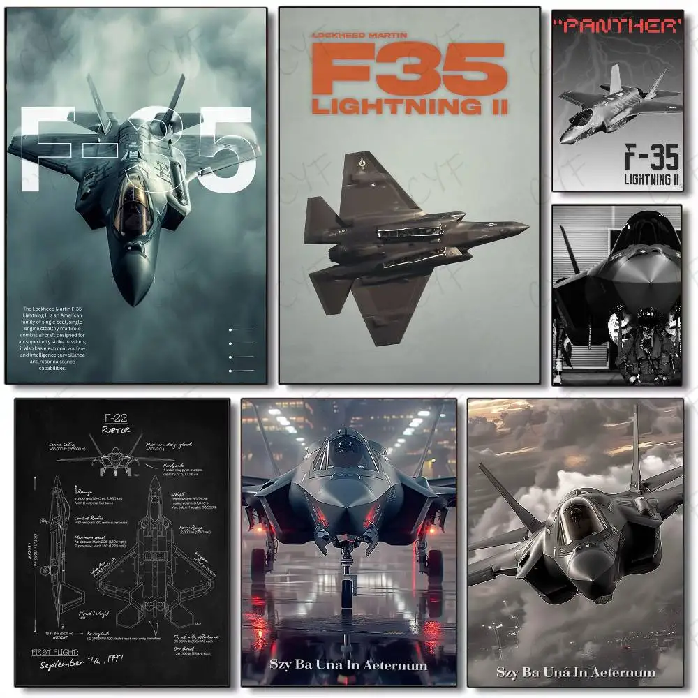 لوحة قماشية فاخرة لطائرة F-35 المقاتلة | Luxury F-35 Fighter Canvas Poster Wall Art