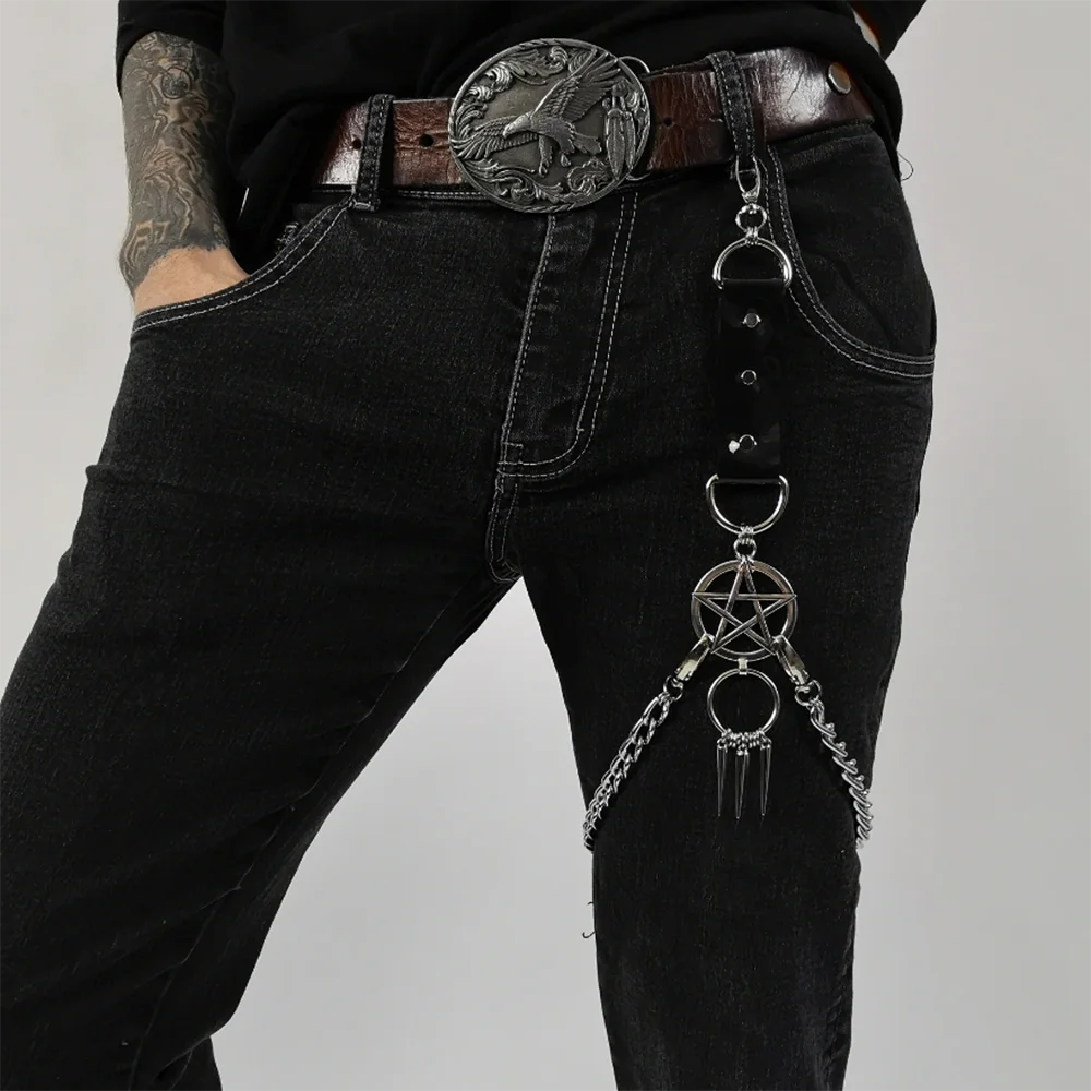 Gothic Leg Chain Harness Punk Pentagram Spike Pants Chain Rock Hip-hop Accessories Unisex PU Leather Rivet Belt Leg Ring