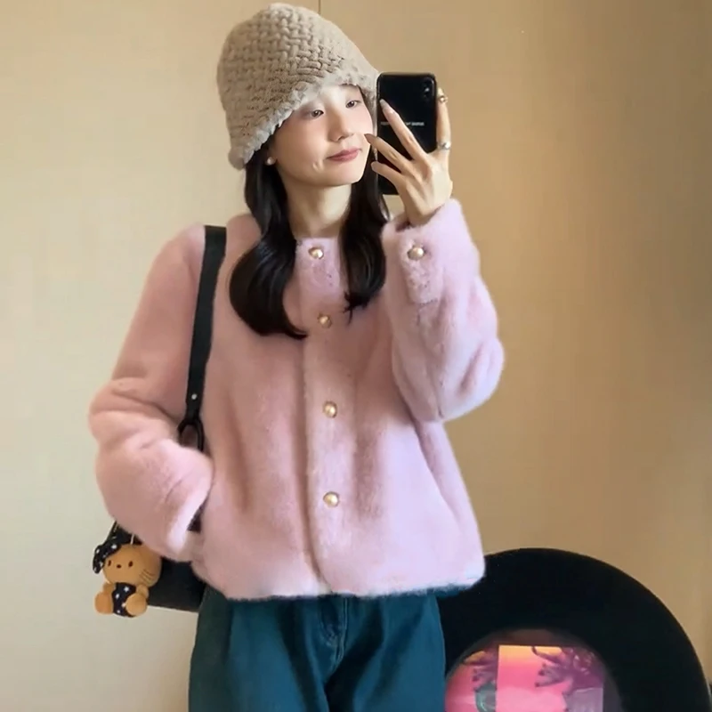 Faux Fur Neck Coats Womens Winter Leather Mixed Thermal Maxi Personality Strap Feminino Daily Classic Hollow Mid-Long Distressed