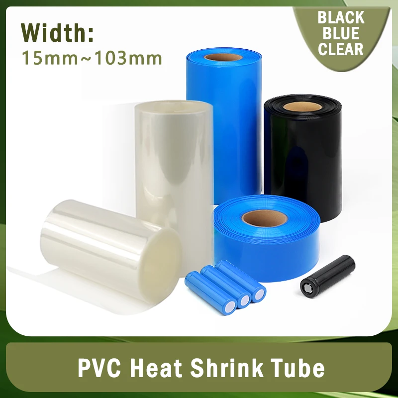 2/3/5/10M PVC Heat Shrink Tube Black Blue Clear Heat Shrinkable Wrap Width 15mm~103mm Lithium Film Case for Battery Packs