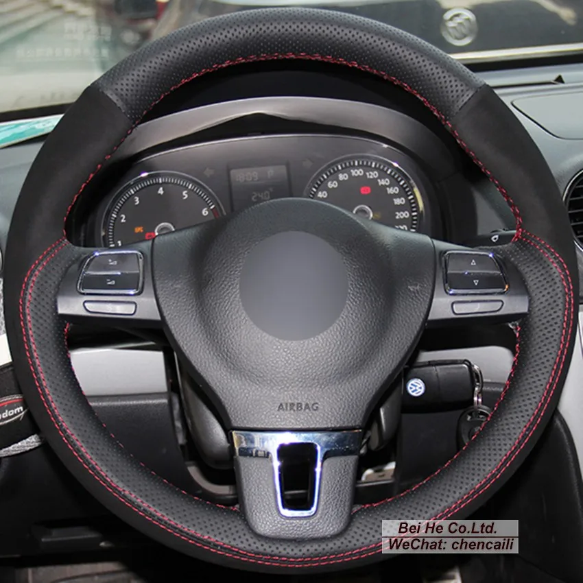 

Нескользящий чехол на руль из натуральной кожи и замши с ручной вышивкой для Volkswagen VW Gol Tiguan Touran, аксессуары для интерьера