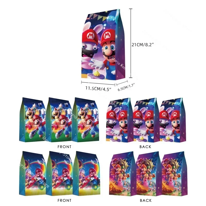 Bolsa de regalo de Super Mario Bros para niños, 12 piezas, caja de palomitas de maíz y galletas de Anime, bolsa de dulces portátil de gran