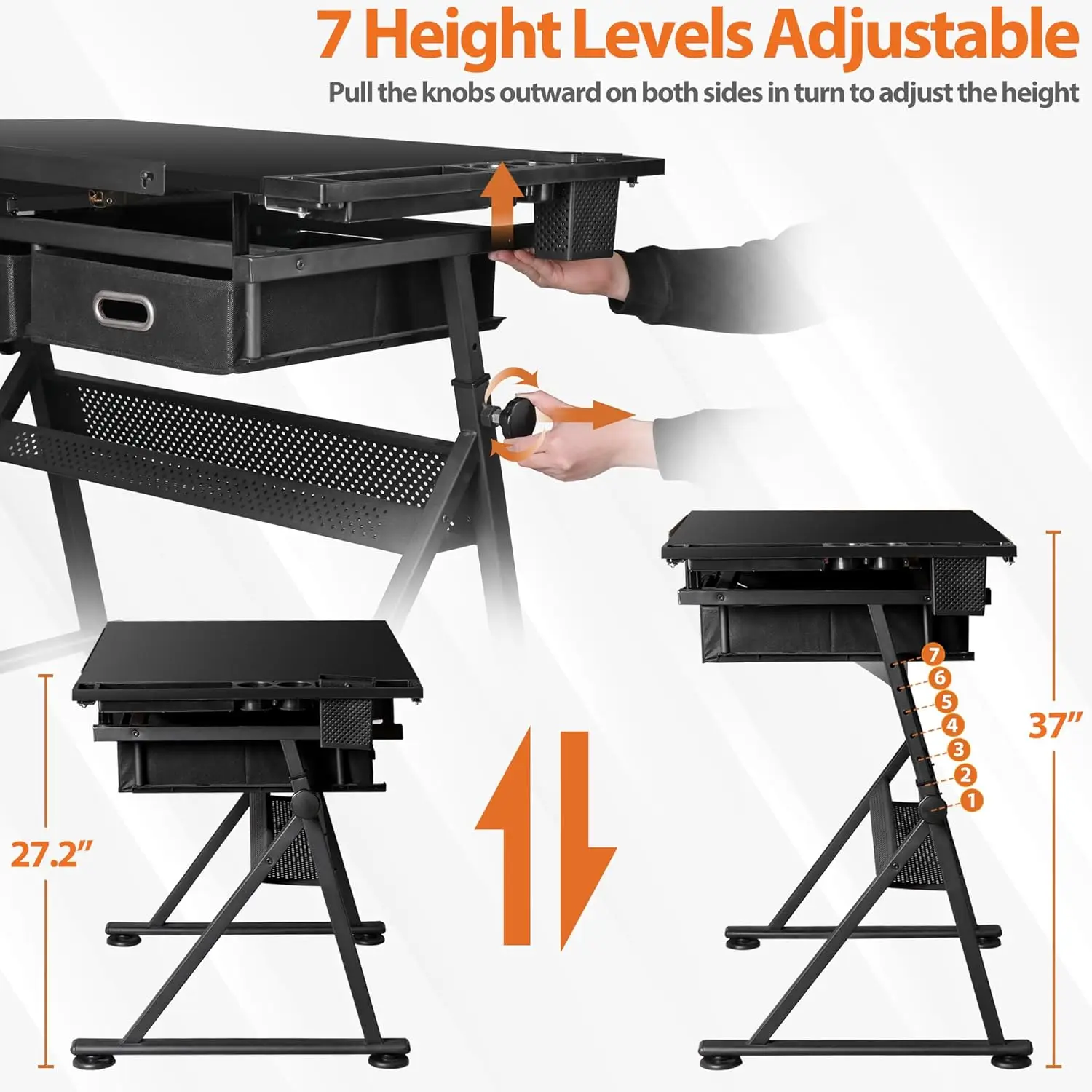 Drafting Table Drawing Desk w/Power Outlet, Art&Craft Work Station Height Adjustable Tilting Tabletop Craft Table, Customized