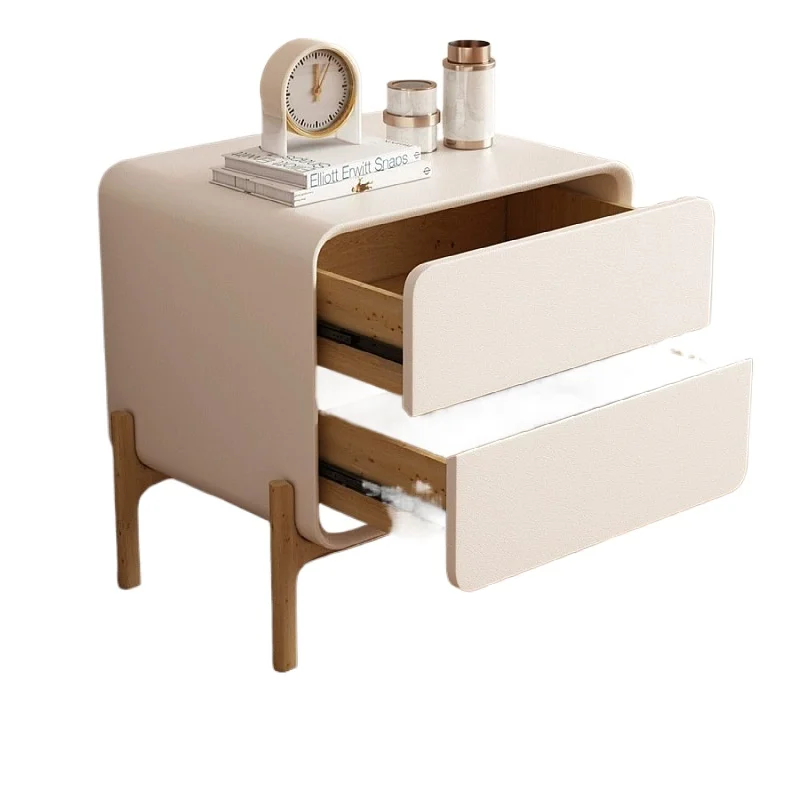 Solid Wood Kids Nightstand for Modern Minimalist Italian Style Cream Color Bedroom Bedside Cabinet with Luxury Feel Simple