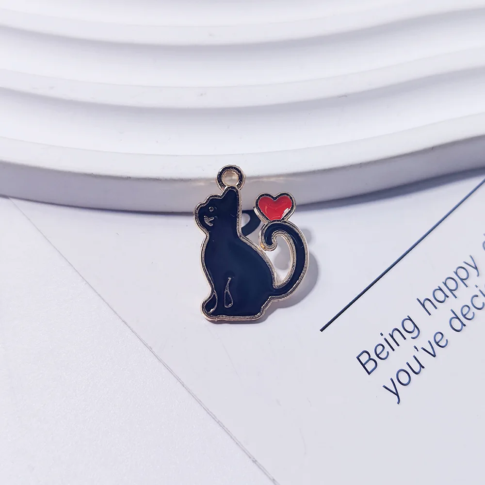

10pcs/Lot Zinc Alloy Heart Cat Oil Enamel DIY Charms for Bag Earring Necklace Jewelry Making Handmade Pendant Diy Craft Supplies