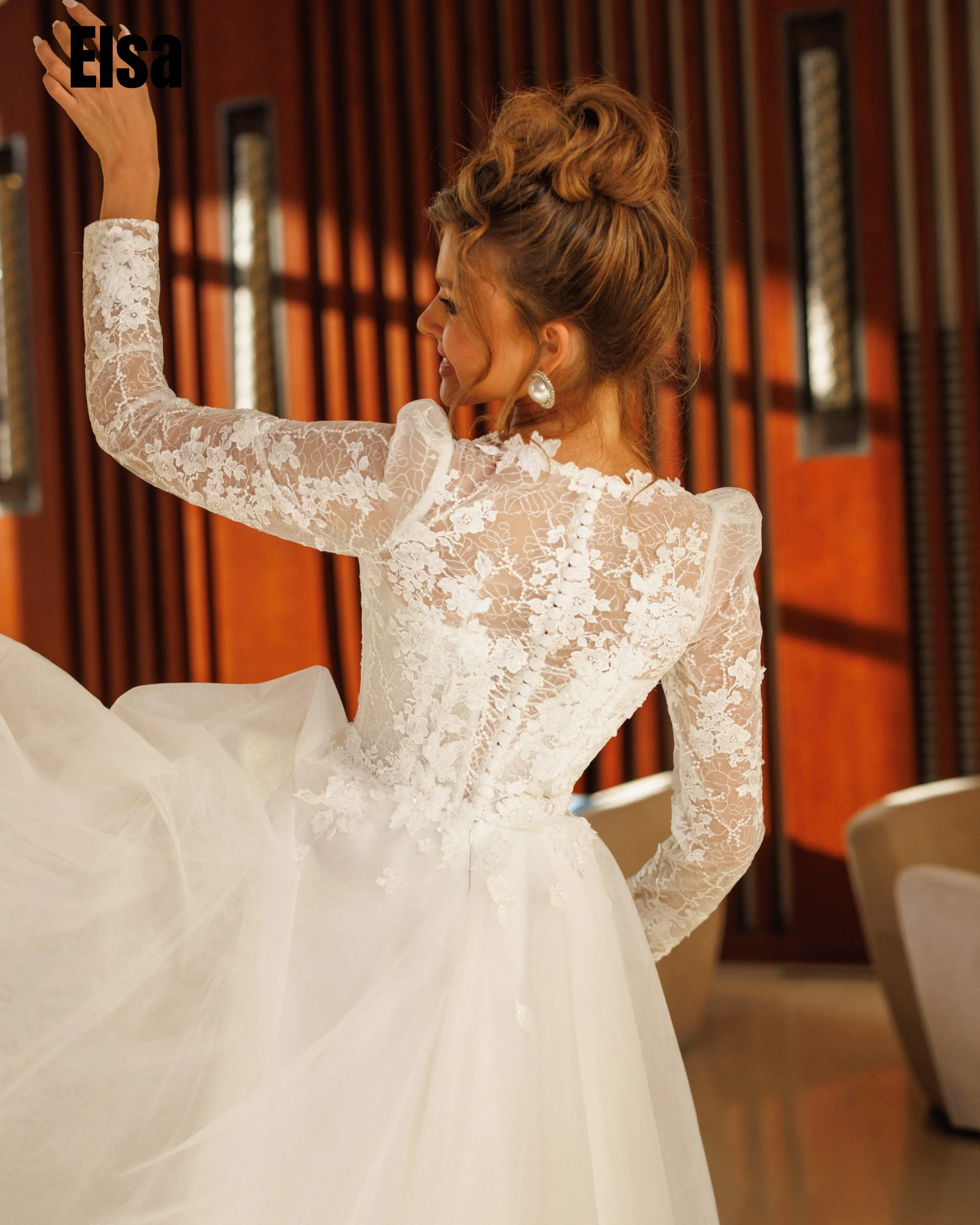 Lace Applique Tulle Wedding Dresses For Women Long Sleeves A-line Bridal Gowns A-line Luxury Bride Dress vestido de novia Custom