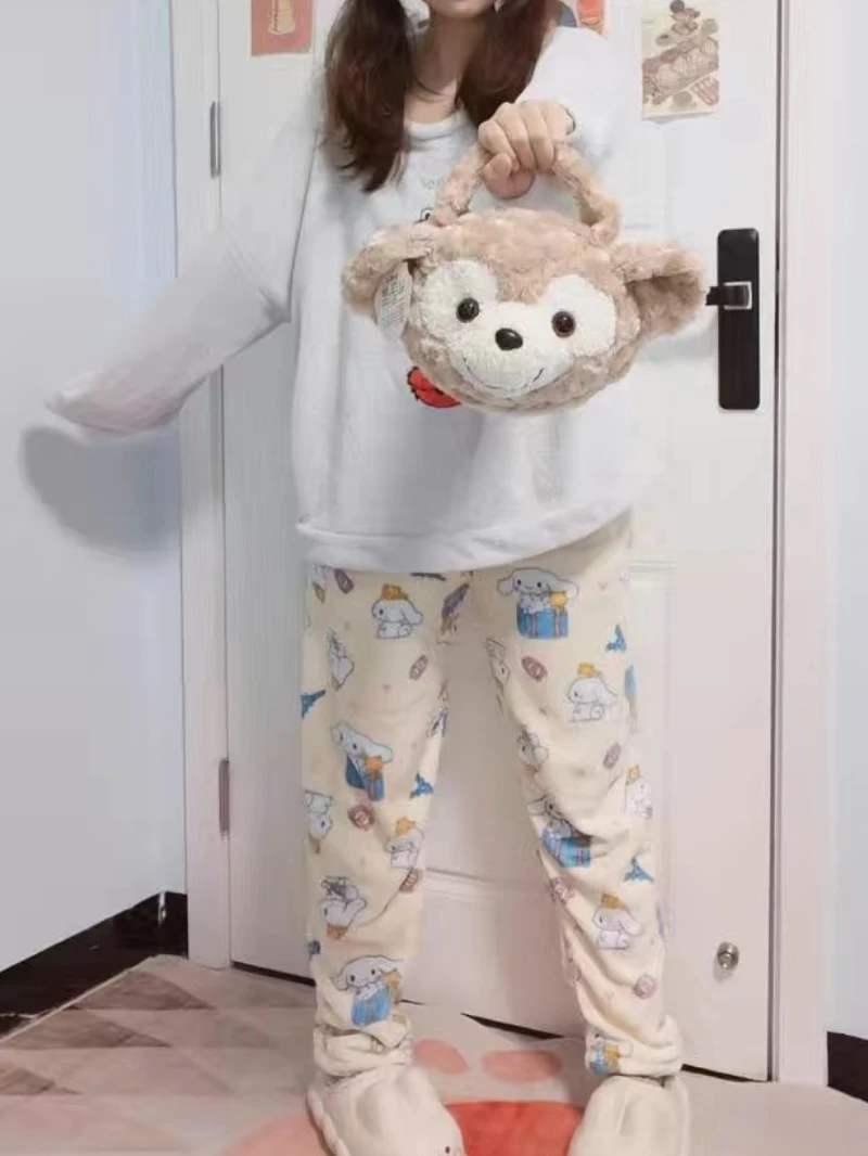 Sanrio My Melodie Cinnamoroll Pyjama Broek Anime Fleece Dubbele Elastische Stof Zachte Broek Vrouwen Broek Kawaii Verjaardagscadeaus