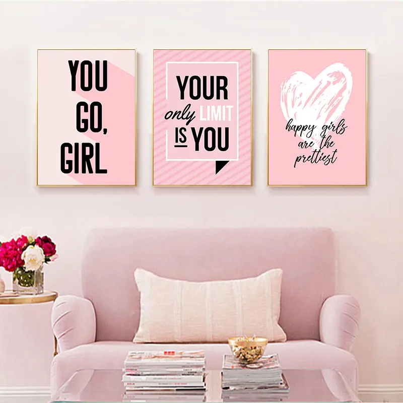 Cute Inspirational Girl Quotes Canvas Poster Prints Modern Pink Motivational Wall Decor Simple Bedroom Art Decorative Picture