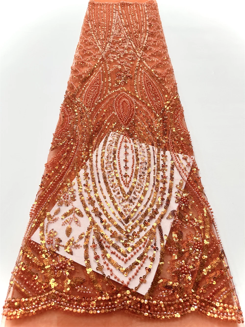 

Orange African Sequins Tulle Lace Fabrics French 2025 Luxury Nigerian Beads Lace Fabric For Bridal Wedding Party Dress SewING