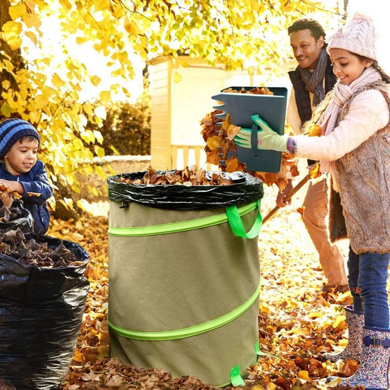 47 Gal Foldable Waste Bins Garden Finishing Pop-up Collapsible Trash Can Leaves Clearing Recycling Bin Standing Cloth Trash Bin