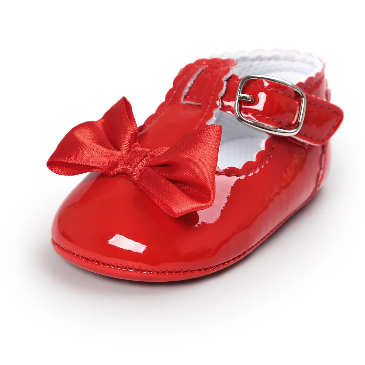 Bébé mignon arc princesse robe chaussures en cuir PU couleur unie fond souple premier enfant en bas âge chaussures 0-18 mois nouveau-né bébé chaussures fille