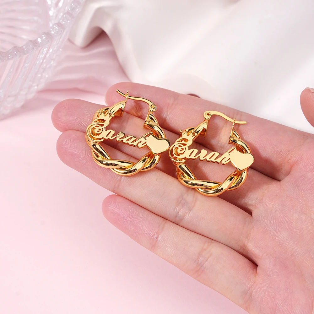 

22mm Crown Mini Twist Hoop Earrings Personalized Name Earrings Custom Crown Name Earrings 18k Gold Plated Birthday Gift for Her