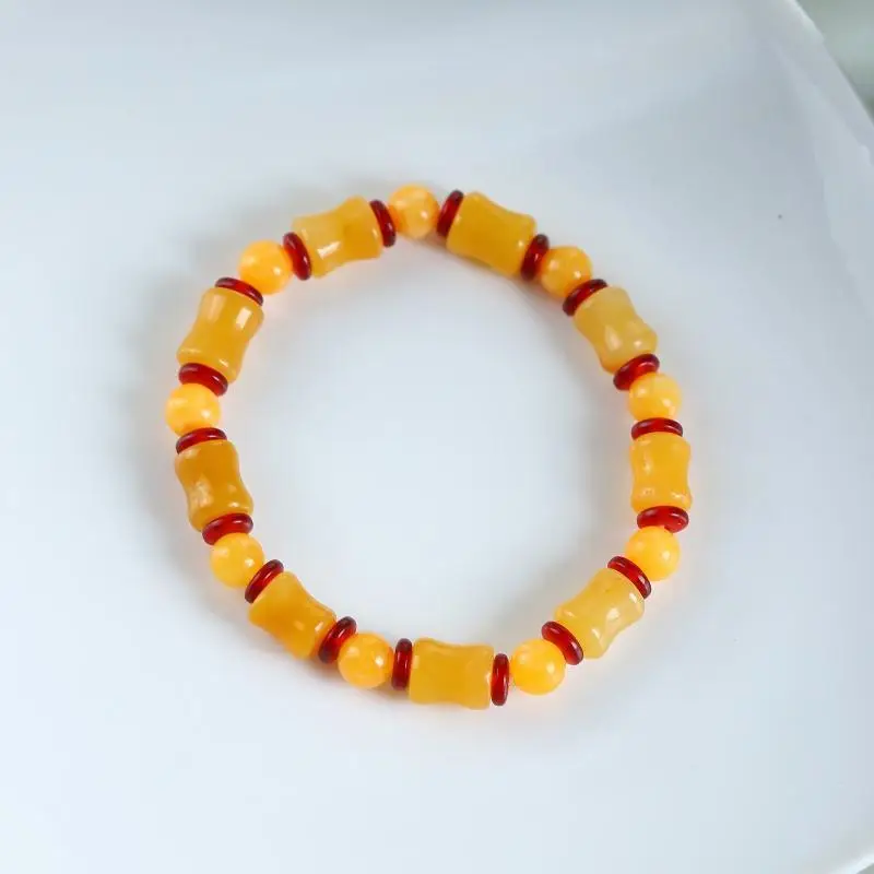 Natural Yellow Dragon Jade Bracelet Hand Polished Yunnan Old Jade Bamboo Knot Lightweight for Women Anniversary Jewelry Gift