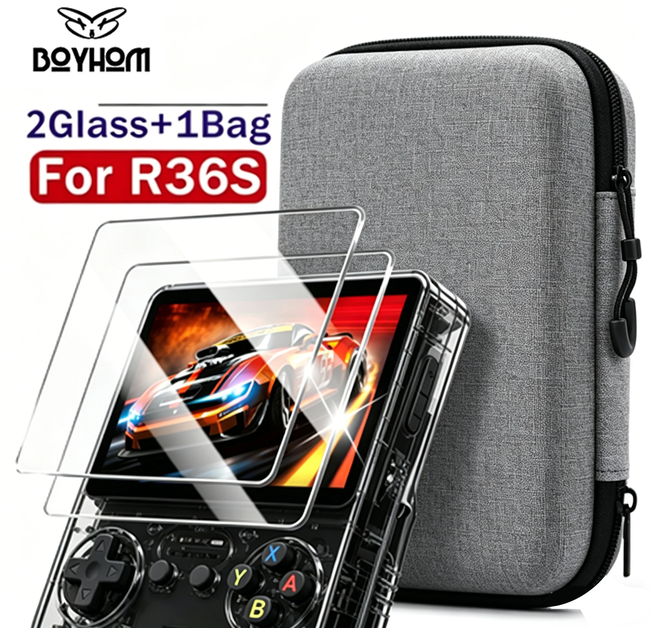 BOYHOM Official R36S Tempered Glass Screen Protector 9H Hardness HD Clear Protective Film for Game Console EVA Bag accessories