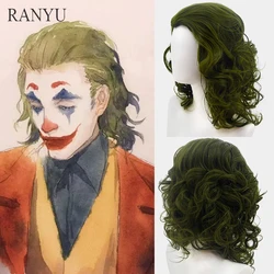 RANYU-peruca sintética ondulada e encaracolada masculina, peruca cosplay anime, peruca curta verde, fibra de alta temperatura, festa de Halloween