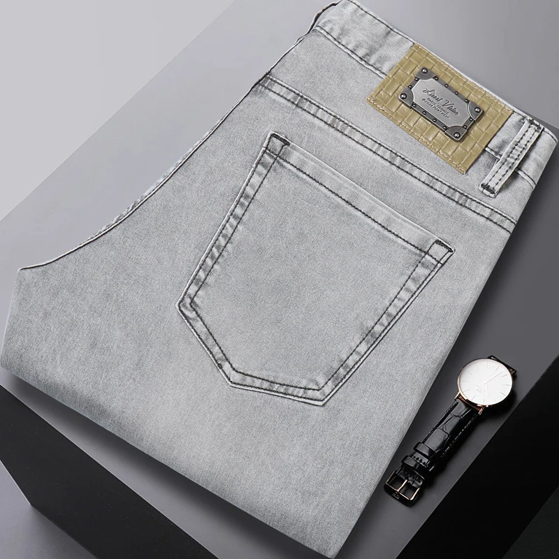 2024 Nieuwe Fashion Business Jeans Voor Heren Dunne Elastische Slanke Pasvorm Kleine High-End Veelzijdige Casual Broek Met Rechte Pijpen