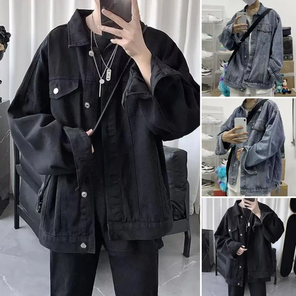 2024 Autumn Men Solid Denim Jackets Fashion Motorcycle Vintage Jeans Jackets Hommes Slim Fit Casual Black Blue Outerwear Coats ﻿