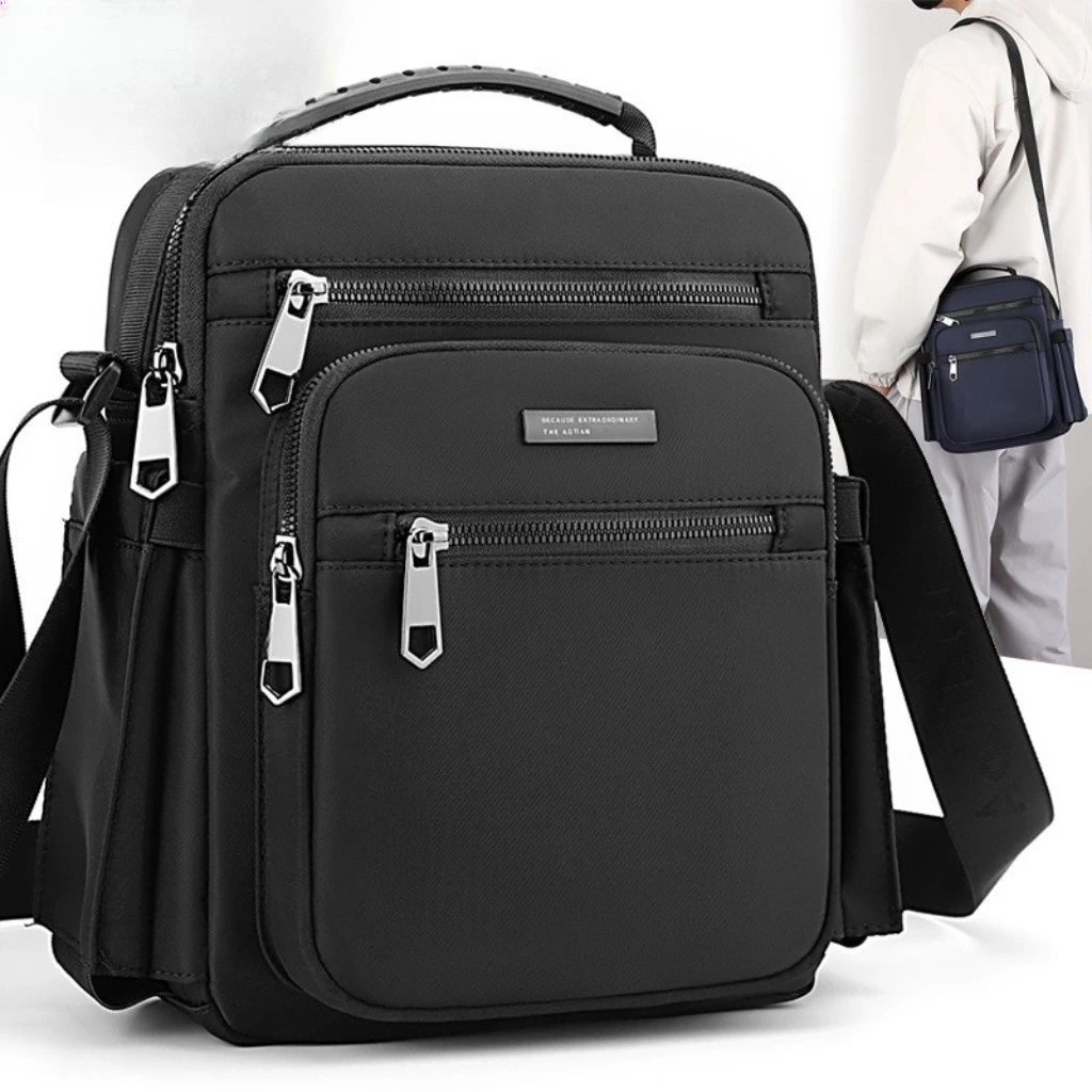 Men's waterproof and wear-resistant Oxford fabric handbag, multi-pocket square large-capacity single-shoulder bag, crossbody bag